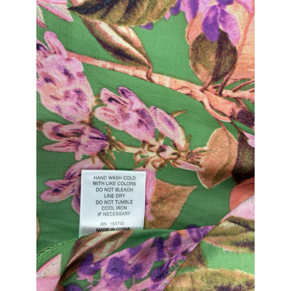 Rose + Olive Womens XS Green Pink Floral Smocked Ruffle Sleeve Blouse Romantic - Picture 7 of 10